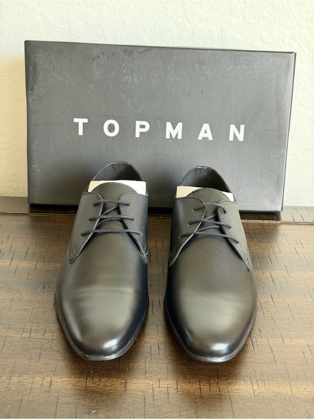 TOPMAN Black Leather Derby Shoes - Minimal Lace-Up Dress Oxfords